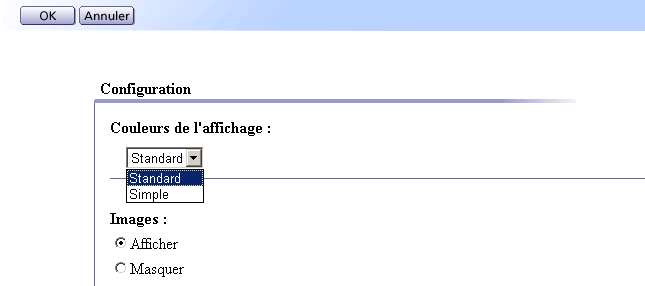 Ecran de réglage