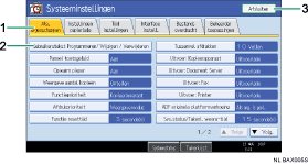 schermafbeelding van het bedieningspaneel (illustratie met nummers en benoemingen)