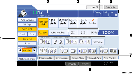 Illustrasjon av brukerpanelskjermen med nummererte bildetekster.
