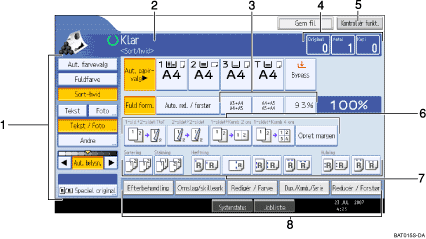 Nummereret illustration p&aring; betjeningspanelet