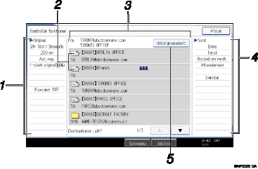 Illustration af skærm på kontrolpanel med billedforklaringer