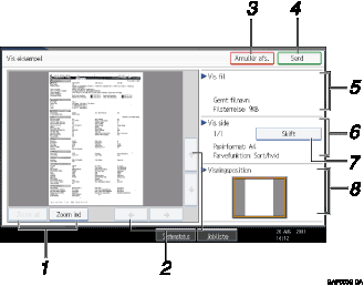 Illustration af skærm på kontrolpanel med billedforklaringer