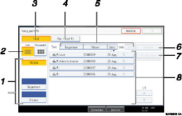 Illustration af skærm på kontrolpanel med billedforklaringer