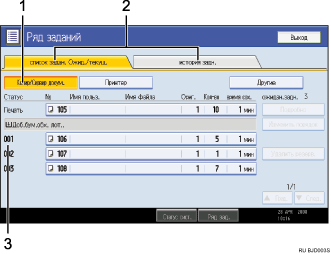 Изображение экрана панели управления Изображение пронумерованных областей