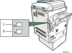 illustration of connecting the telephone line (numbered callout illustration)