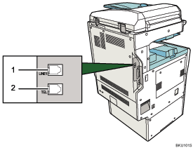 illustration of connecting the telephone line (numbered callout illustration)