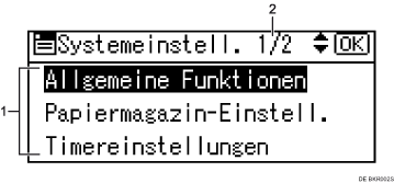 Nummerierte Abbildung Bedienfeldanzeige