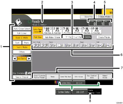 Operation panel screen illustration numbered callout illustration