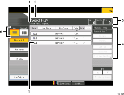 Operation panel screen illustration numbered callout illustration