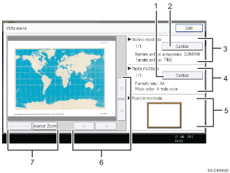 Ilustración con llamadas numeradas de la pantalla del panel de operaciones