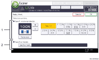 Ilustración con llamadas numeradas de la pantalla del panel de operaciones