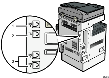 Illustrazione del collegamento alla linea telefonica (illustrazione numerata)