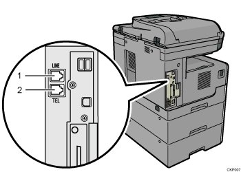 illustration of connecting the telephone line (numbered callout illustration)