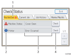 Operation panel screen numbered callout illustration